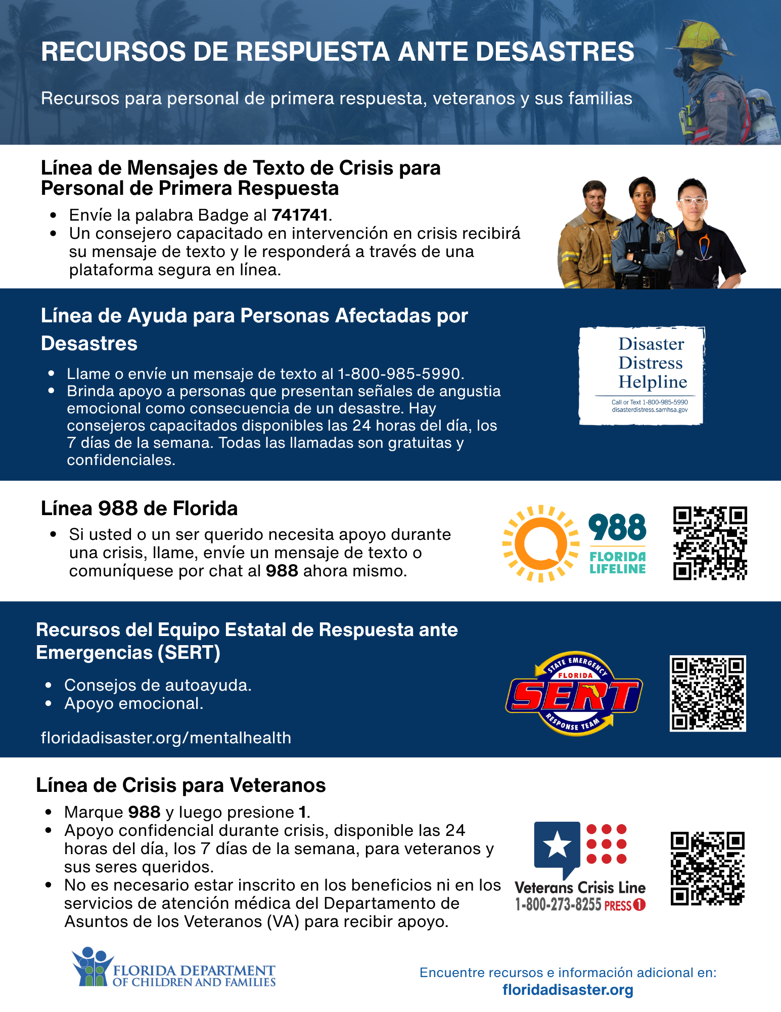 Recursos para socorristas, veteranos y sus familias