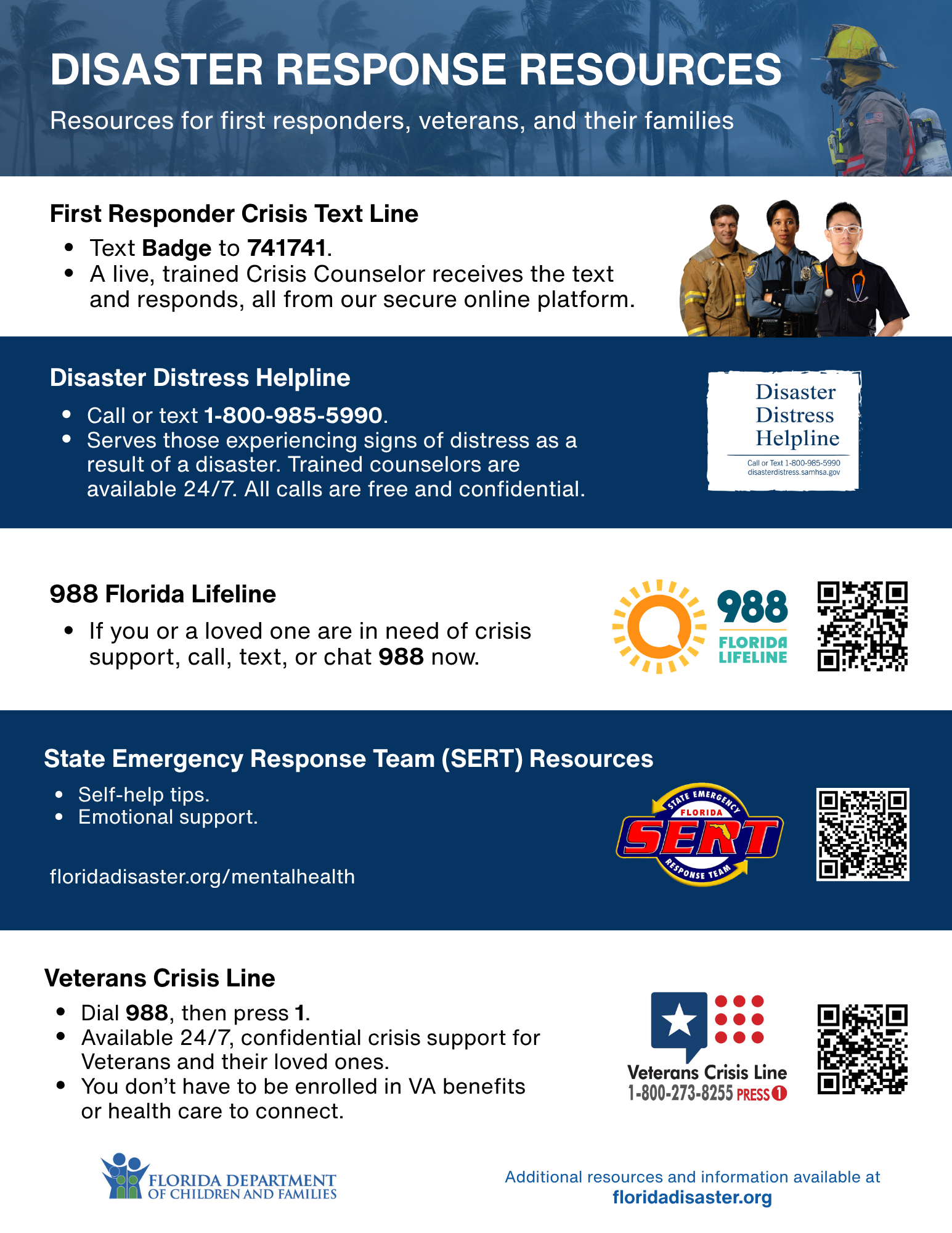 Resources for first responders, veterans, and their families