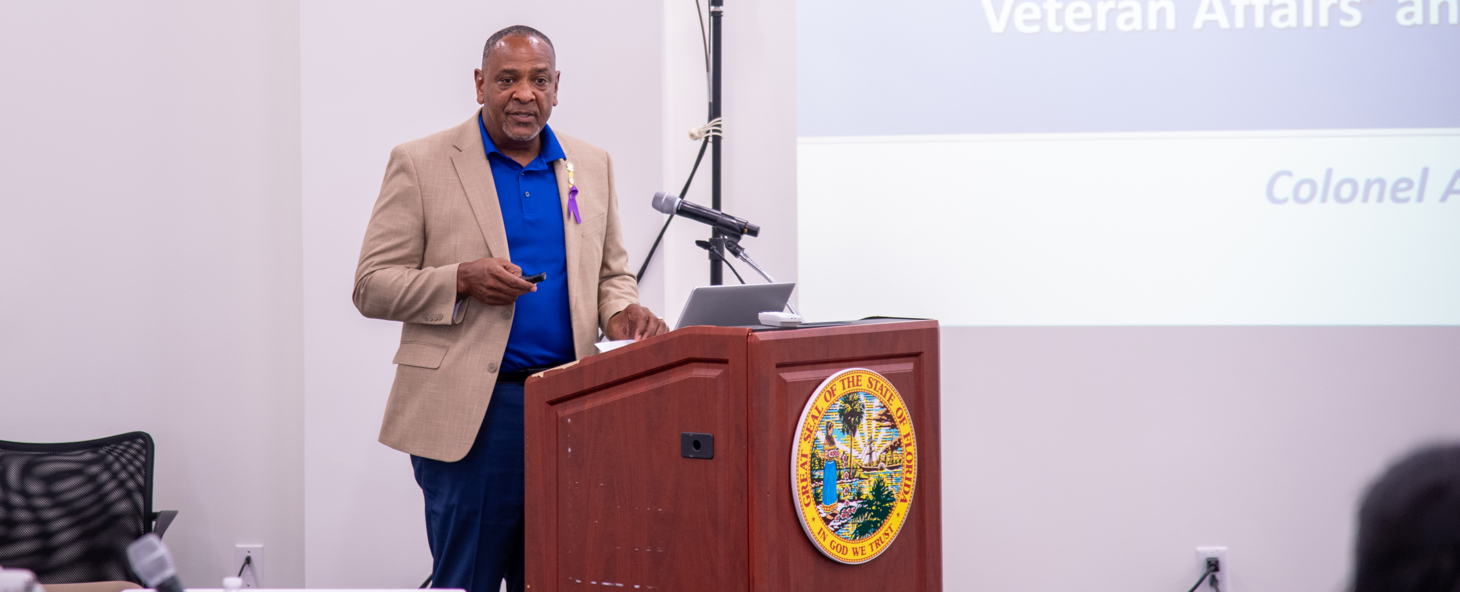 Florida Department of Veterans' Affairs, Chief of Staff, Colonel Al Carter delivers an update to the Suicide Prevention Coordinating Council on efforts to prevent suicide among service members, veterans, and their families, including the Florida’s Governor’s Challenge.