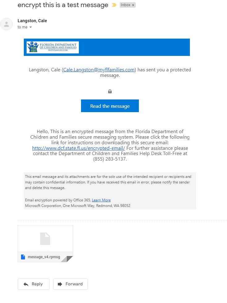 image of encrypted email in mail program.  Click the attachment.