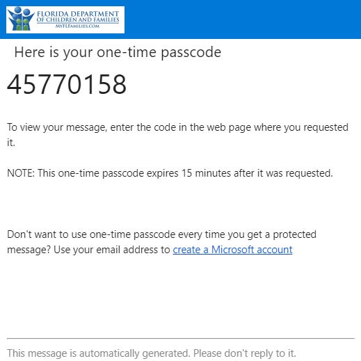 image of second email with passcode.